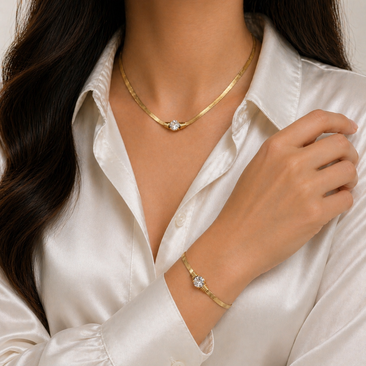 طقم (جوهرة) سنسال واسوارة مطلي ذهب