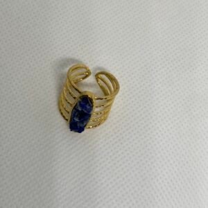 خاتم حجر لابيس لزولي وستانلس مطلي ذهب عيار 18