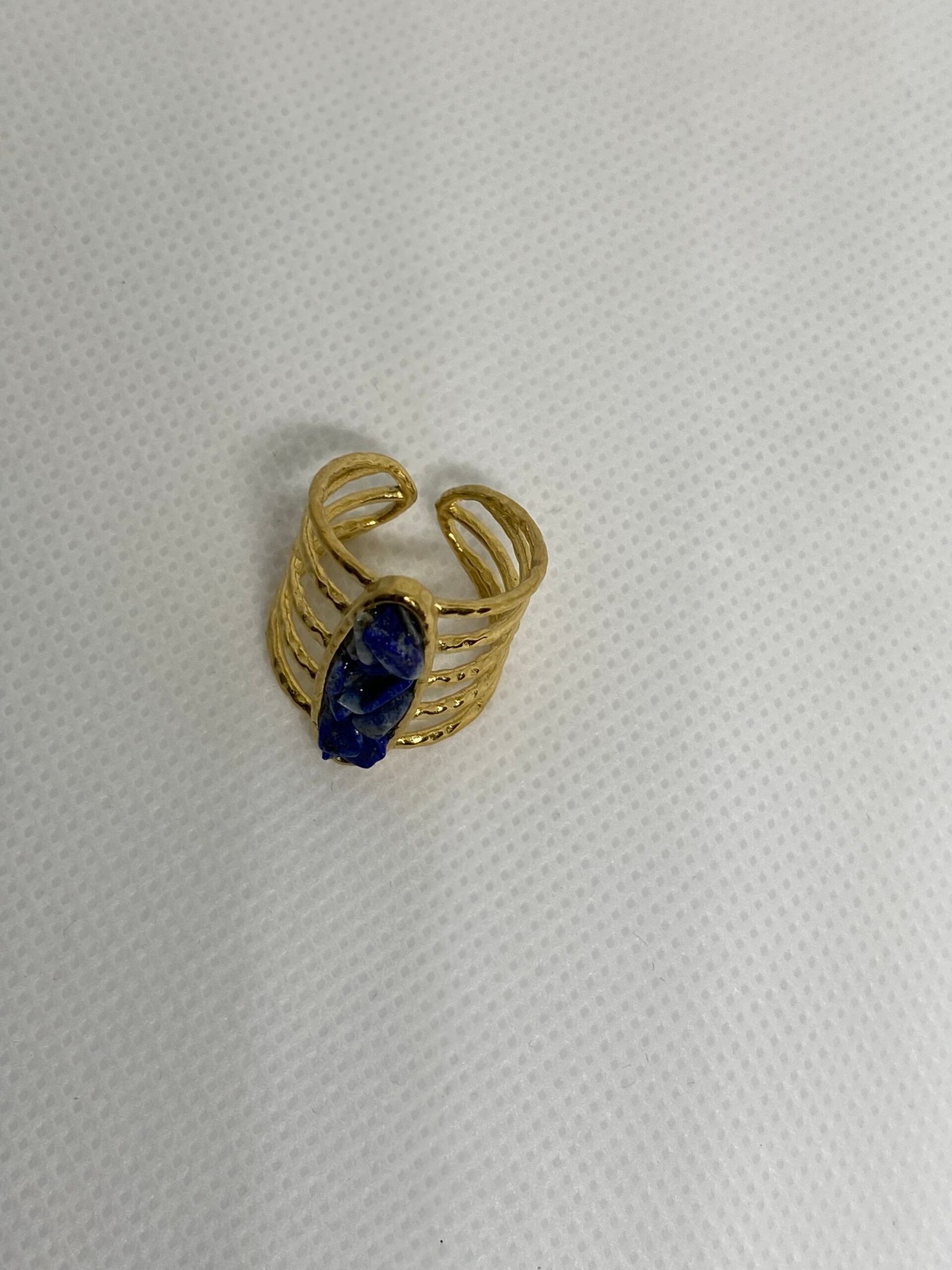 خاتم حجر لابيس لزولي وستانلس مطلي ذهب عيار 18