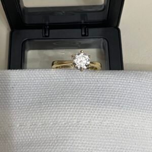 خاتم1 قيراط موزانايت مختبر وفضة مطلية ذهب عيار 14