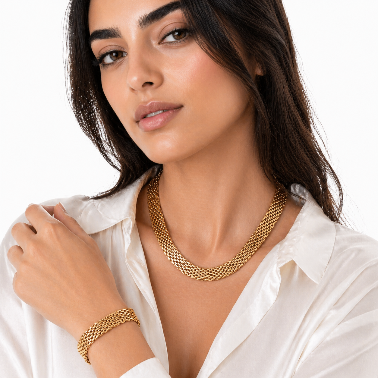 طقم (ملكة) سنسال واسوارة مطلي بالذهب