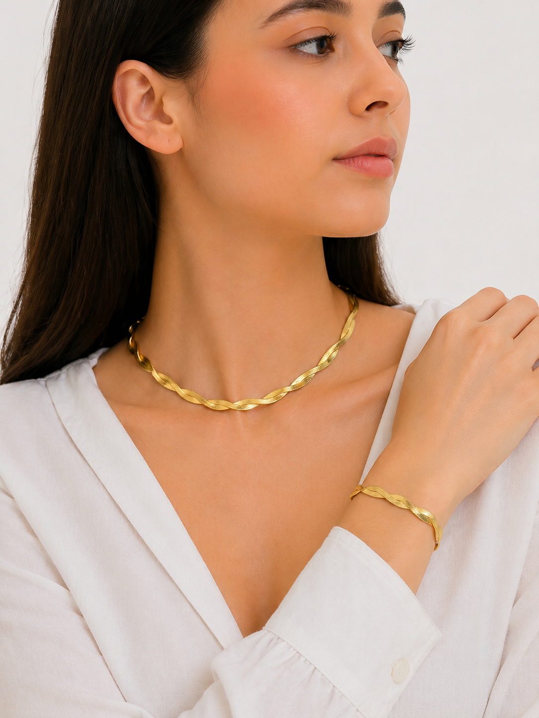 طقم (نُور) سنسال واسوارة سنيك مجدول