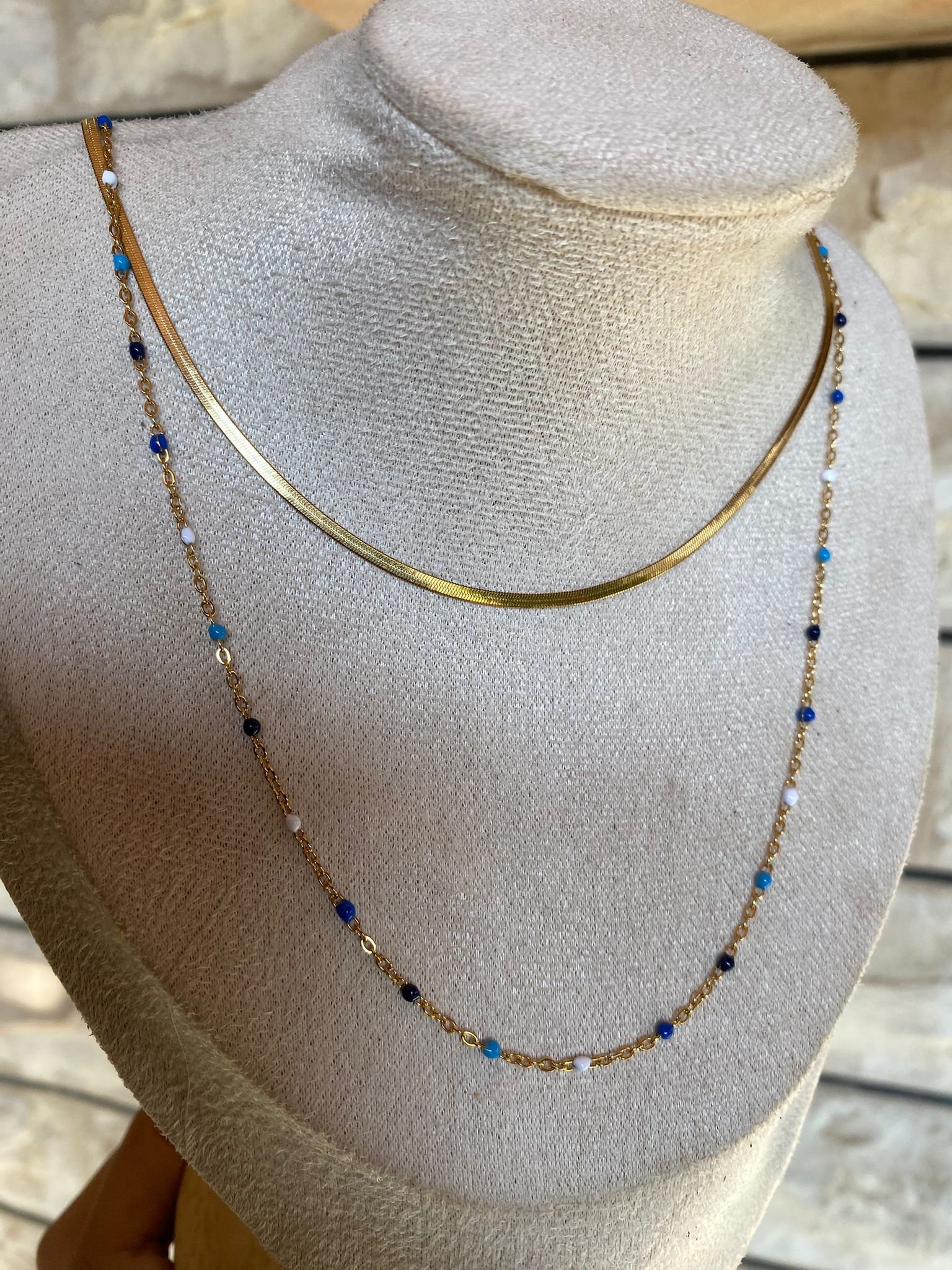 سنسال سنيك وخرز مطلي بالذهب (سنسالين ملحقين ببعض)